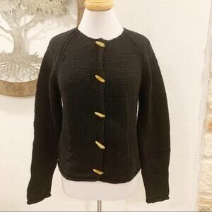 Vintage Pringle Wool Cardigan Sweater Horn Toggle Black Small